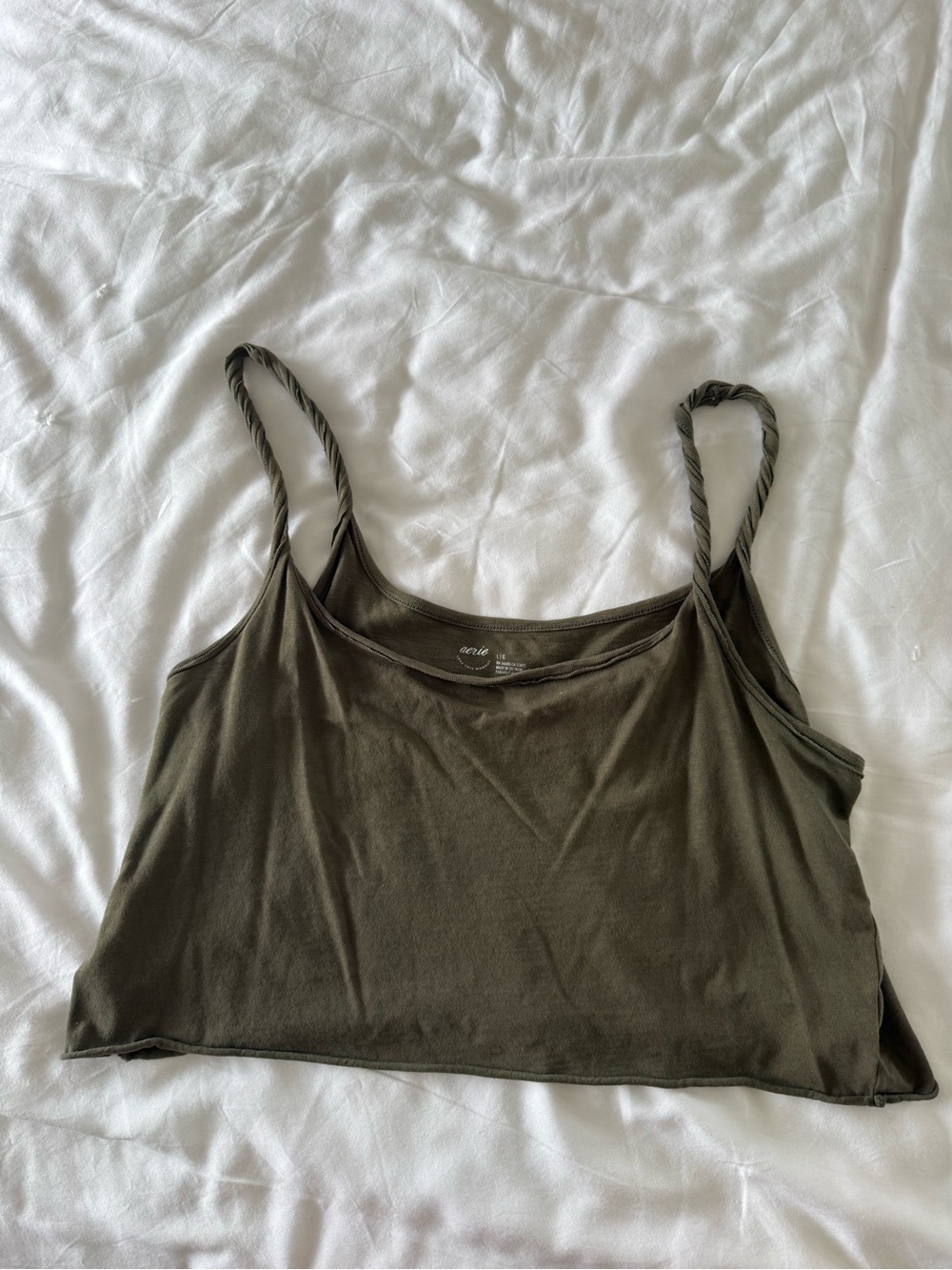 aerie Olive Twist-Strap Crop Tank